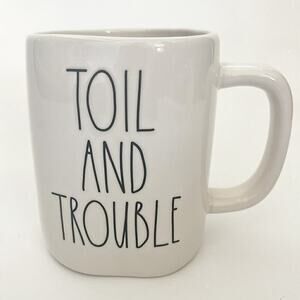 Rae Dunn TOIL AND TROUBLE‎ Coffee Mug Artisan White Mug Halloween Cauldron